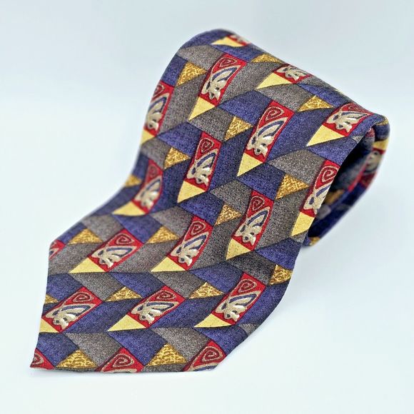 Carrot & Gibbs Tie Men's Italian Silk Butterfly Geometric Blue Gold Red Gray - Picture 1 of 8
